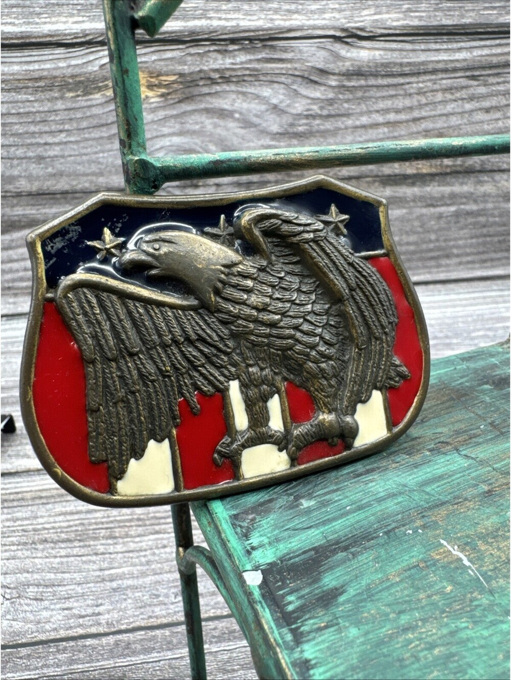 Vintage 1970s American Eagle On Flag Brass Buckle With Premium Buffalo Belt